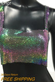 Metallic Sequin Party Crop Top y2k Fashion Solid Backless Straps Camisole Cropped Top for Women Rave