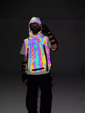 Function Wind Dazzle Color Reflective Vest Male Autumn And Winter Tactics Hip-Hop Hooded Coat Outdoor Work Vest-Outfit