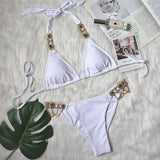 Fongt New Swimsuit Plain Crystal Diamond Chain Women's Split Swimsuit Strap Sexy