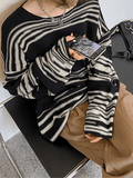 Oversized Stripe Jumper Knit Sweater-Outfit