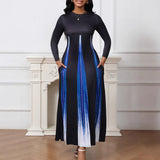 Fongt Explosion A-Shaped Dress Spring And Autumn Round Temperament Famous And Printed Gradient Dress