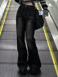 black boyfriend flare jeans with faded