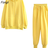 and Winter 2023 New Hooded Sweater Plush Thickened Two-piece Loose Pants Hooded Sweatshirts Women's Tracksuit Female