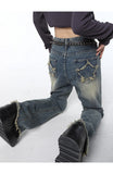 Back Star Patchwork Flare Jeans-Outfit