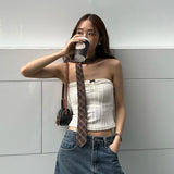 Fongt Hot Girl Wind Bow Characteristic Fabric Knitting Small Wipe Female New Slim Solid Color Vest-Outfit