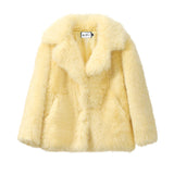 Solid Collar Faux Fur Coat-Outfit