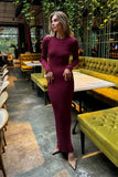 Fongt Autumn And Winter Sweater Dress Lady Knit Round Collar Pit Solid Color Tight Dress Woman