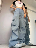 Fongt Pants Female Summer 2024 New Straight Leg Drop Feeling Wide Leg Cargo Pants High Waist Show Slim
