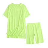 2021 Summer Women's Set 95% Cotton Suit Oversized Sets Long T-shirt Legging Shorts Suits High Quality