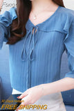Office Lady Chiffon Ruffles Short Sleeve Top Korean Elegant Lacing Shirts for Women 2023 Summer New Chic