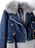 Faux Fur Collar Lining Denim Jacket-Outfit