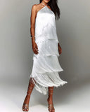 Fongt Fashion Hanging Neck Solu Back Open Dress