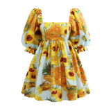 Printed Square Collar Lantern Short High Waist Sleeve Women's Backless Puffy