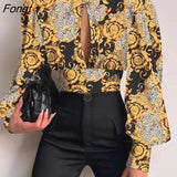 Spring Standing Collar Long Sleeve Lantern Sleeve Backless Hollow Out Top Shirt Pretty and Cheap Women's Blouses