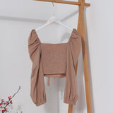 Telding Bow Collar Long Sleeve Shirt Short Umbilly Pure Lust Wind Shoulder Coat