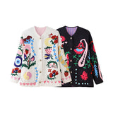 Fongt Sense Retro Hotgirl Patchwork Print Pocket Padded Jacket Loose Versatile Casual Jacket-Outfit