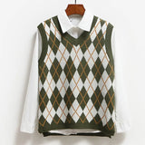 Vest Vangull Argyle Fashion Women Casual Korean Pullover Elasticity Sweater Spring Autumn Sleeveless V-Neck Tank