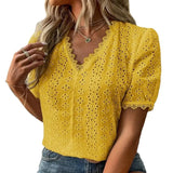 Fongt Summer New Solid-Color Short-Sleeved Hollow