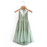 The Summer Of 2024, The New Style Baitai Thin Laminated Net Yarn Spliced V-Collar Halter Skirt With Large Bare Back-Outfit