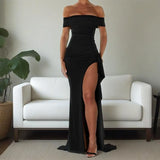 Fongt Summer New Shoulder-Opened Women's Temperament Evening Dress Dress