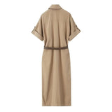 Lapel Dress Single-Breasted High-Waisted Thin Single-Breasted Dress-Outfit