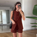 Fongt Summer New Women's Buttons Solid-Colored Broad Leg Pants Temperament Commut Fashion Set