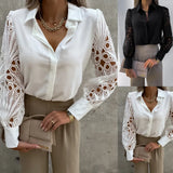 Spring / Summer 2023 Hot Selling Ladies Pure Color Lace Splicing Shirt-Outfit
