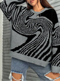 Fongt Vintage Ripple Round Collar Collar Sweater Fashion Design Lazy Knitted Shirt
