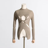 Fongt Style Knitted Women 2025 Spring New Half-High Collar Slimming Thin Knot Hollow High-End Feel