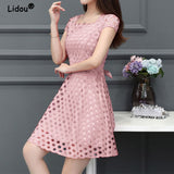 Fashion Square Collar Solid Color Hollow Out Waist Lacing A-line Dresses 2023 New Chic Bow Women Evening Party