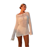 Fongt Women's Clothing 2025 Spring New Seaside Vacation Sexy Simple Knitted Jersey Dress Dress Woman