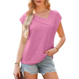 Fongt Women's Summer Slanted Fashion Leisure Short Sleeve Fashion Shirt T-Shirt