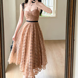 Fongt High-End Dress Dress 2025 Summer Light Luxury Famous Waist Thin Three-Dimensional Flower Hanging Skirt