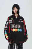 Bomber Woman Varsity Racing Jacket PU Long Sleeve Stand Collar Leather Jackets Unisex American Jacket¡®s Bombers Coat