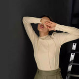 Fongt Bottom Shirt Autumn Winter Round Collar Tight Edge T Shirt Female Tight Temperament Commuter Top Women's