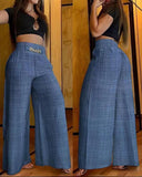 Wide Leg High Waist Trousers Loose Slimming Metal