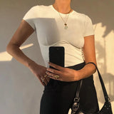 Basic White Crop Top T Shirt Elegant Short Sleeve Woman Tshirt Top High Street Cotton Tshirts Women