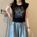 Heavy Industry Embroidered Sleeveless Shoulder T-Shirt Women 2025 Summer New Ins Knitted Vest