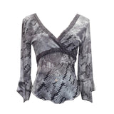 Picts Picts Retro Tie-Dye-Print Yarn Lace V-Neck Low-Breast Horn Sleeves Short Thin T-Shirt Top