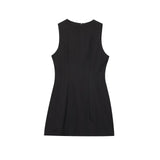 Fongt Summer New Women's Linen Fluffy Round Neckless Short Dress