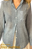 Style Cotton Shirts Women 2023 Spring Autumn Vintage Clothes Long Sleeve White Blue Loose Blouse Pocket Button Thin