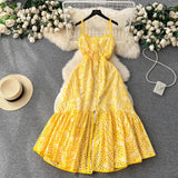 Style Printing Suspender Dress Women's Summer Hollowed-Out Fork Design Sense Of Minority Chic Super Fairy Dress-Outfit