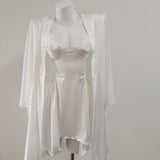 Fongt New Spring And Summer Sexy Pajamas Female Thin Hollow Lace Splicing Ice Silk Folds Slimming Slings Sleep Skirt
