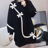 Spliced Solid Color Long Sleeve Dress for Women Spring Autumn Loose Korean Thick Round Neck Mini Dresses Female Clothing-Outfit