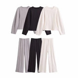 Fongt Sports Solid Suit 2025 Spring Double-Sided Cloth Collar Collar Jersey Elastic High-Waisted Trousers Woman