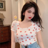 Fongt Cool Hot Girl Sexy Square Collar Short T-Shirt Female Summer Versatile Slim Slim Bottom Top Female Student