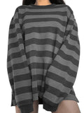 Vintage Striped Oversized Pullover Sweatshirt-Outfit