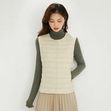 2024 New Autumn And Winter Light Down Jacket Vest Female Warm Slim Inside The Vest Vest White Duck Velvet-Outfit