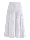 Solid Color Tiered Midi Skirt-Outfit