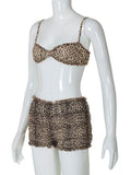 Leopard Print Ruffles Cami Bra Top and Shorts Set-Outfit